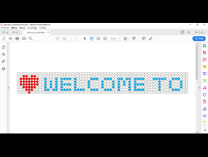印刷専用のアプリケーションで版下を作成します。キャップの大きさ：3cm×3cmを等間隔に置いて色を付けていきます。